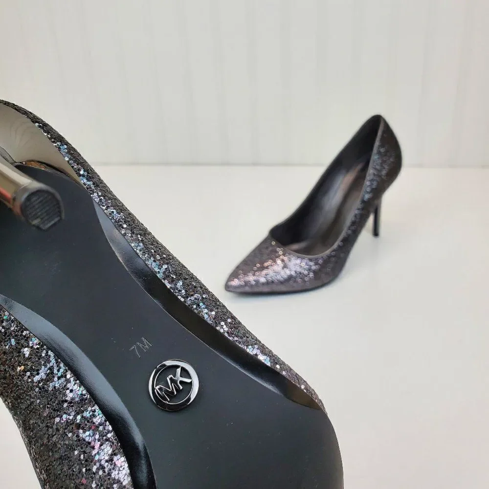 Michael Michael Kors Claire Pump Silver Metallic Leather Pointed Toe SH-052
